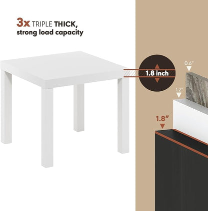 Furinno Classic Night Stand, Square Nightstand with 1.8 Thick Tabletop, Side Table, End Table, Bedside Table, for Living Room, Bedroom, Plain White
