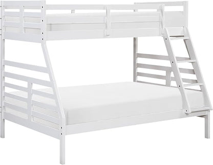 Lexicon Bunk Bed Twin Over Full, Wooden Bed Frame with Sturdy Ladder and Safety Guard Rails, Modern Space-Saving Design, for Bedroom/Guest Room, No Box Spring Needed, White