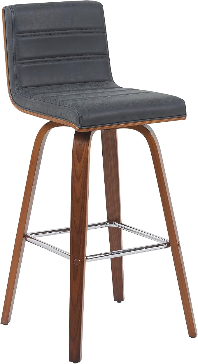 Vienna Modern Swivel Bar Height Stool with Vintage Black Upholstered Seat and Walnut Finished Wood Frame Set of 4