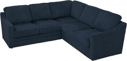 89 Inches Corduroy Sectional Sofa with High Density Sponge, Modern 5 Seats Corner Couch with Deep Seat, Comfy Modular L Shaped Couch with Comfortable Back Cushions for Living Room, Blue