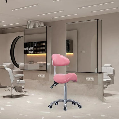 Antlu Saddle Stool Rolling Chair with Back Support,Esthetician Tattoo Dental Lash Chairs for Eyelash Tech Massage Salon(Pink,with Backrest)
