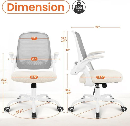 NEO CHAIR Office Chair Computer Desk Chair Ergonomic Gaming Comfy Mesh with Flip-up Arms Lumbar Support Adjustable Height Rolling Wheels for Home Office (Ivory)
