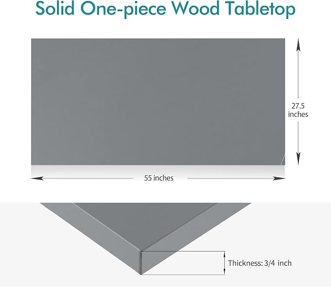 Kaboon Universal Tabletop 55x27.5 in Silver Grey, Melamine Table Tops One-Piece Sit Stand Desk Top, Home and Commercial use