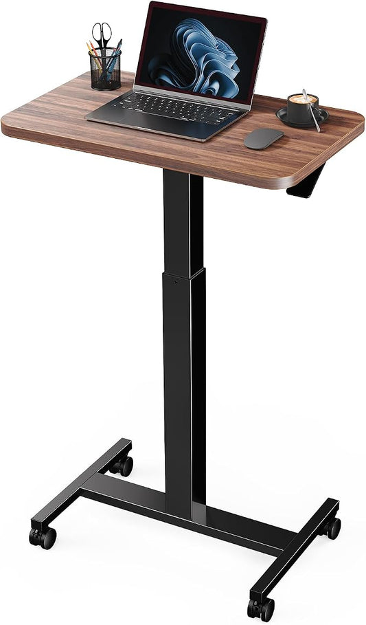 Marsail Mobile Standing Desk, Wider Height Adjustable Computer Desk, Rolling Sit Stand Desk with 4 Lockable Wheels, Desk for Home Office and Classroom, Walnut