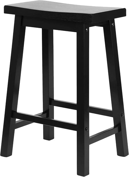 PJ Wood Classic Saddle-Seat 24'' Tall Kitchen Counter Stool for Homes, Dining Spaces, and Bars with Backless Seat, 4 Square Legs, Black (4 Pack)