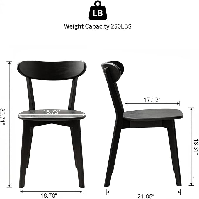 100% Solid Wood Dining Chairs,Mid Century Modern Dining Chairs with Rounded Backrest,Kitchen,Dining Room Chairs Set of 1/2/4 (6, Black Color)