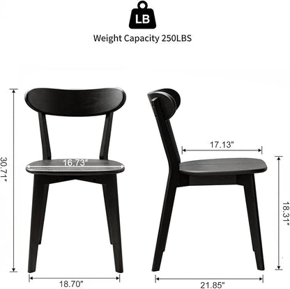 100% Solid Wood Dining Chairs,Mid Century Modern Dining Chairs with Rounded Backrest,Kitchen,Dining Room Chairs Set of 1/2/4 (1, Black Color)