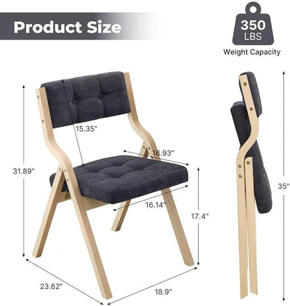 6-Pack Folding Dining Chairs with Cushion,Padded Foldable Dining Chairs,Portable Wooden Folding Chairs with Tufted Buttons Seat for Dining Rooms Kitchen Wedding and Party Indoor Darkgrey
