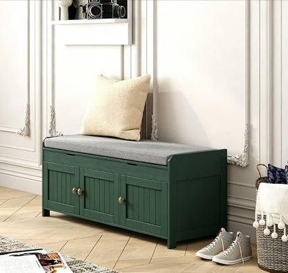 HOMEFORT 41.3" Shoe Bench with Lift Top Storage, Entryway Bench with Cushioned Seat, Wooden End of Bed Bench, Shoe Cabinet Bench with Hidden Storage Space, for Bedroom, Hallway,Green