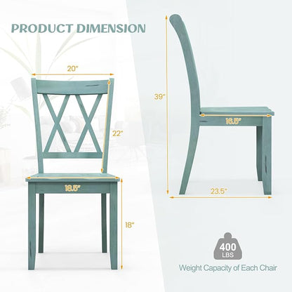 SIMOE Set of 2 Wooden Dining Chairs, Mid Century Farmhouse Kitchen Chairs, Solid Rubberwood Armless Side Chairs with High Back, Ergonomic Seats for Dining Room Living Room, Green