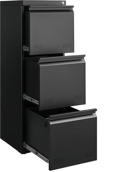Approgreent Vertical 3 Drawer File Cabient with Lock, Metal Filing Cabinets for Home Office, Heavty Duty Office Storage Cabinet for A4/Letter/Legal (Matte Black)
