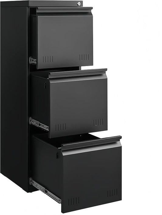 Approgreent Vertical 3 Drawer File Cabient with Lock, Metal Filing Cabinets for Home Office, Heavty Duty Office Storage Cabinet for A4/Letter/Legal (Matte Black)