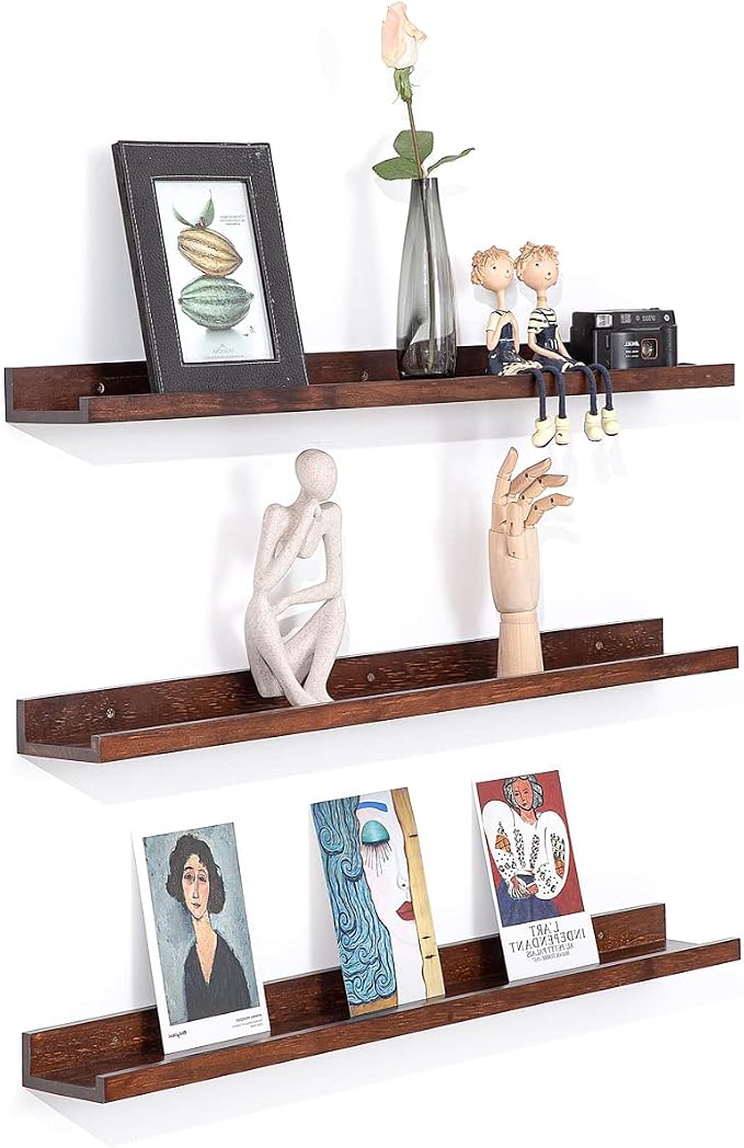 MBYD Floating Shelves 3 Same Dimensions, 48 Inch Deep Walnut Solid Wooden Shelves for Wall, Wall Mount Picture Ledge Shelf, Hanging Photo Display Shelf for Bedroom, Kitchen, Office, Living Room