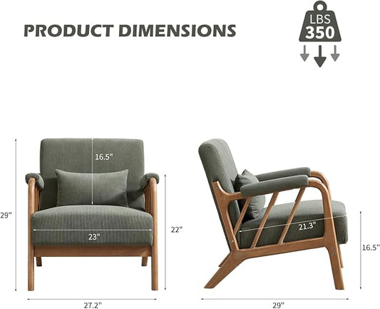 INZOY Accent Chairs Set of 2, Mid Century Modern Accent Chair with Wood Frame, Upholstered Reading Armchair with Corduroy Fabric, Accent Chair for Living Room Bedroom Apartment, Easy Assembly, Green