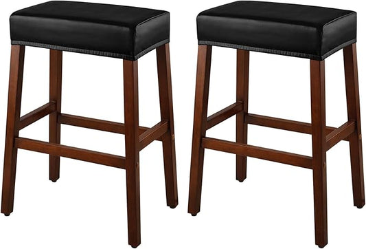 YISUN Stool Covers Rectangle - 4 Pack Stretch Waterproof Saddle Seat Cover Counter Bar Stools Bar Chairs Covers Kitchen Island Chairs Cushion Protector (2, PU Leather-Black)