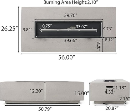 Merax 56" Rectangular MGO Propane Fire Pit Table, 50,000 BTU Outdoor Patio Heater with Modern Concrete Design for Backyard, Deck, Garden (Tank Cover Not Included), Light Grey