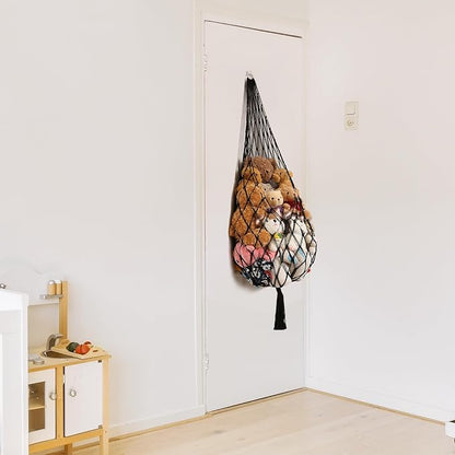 Amdermi Stuffed Animal Hammock Corner Hanging Net for Stuffy Animal Storage Macrame Toy Display Plushie Toy Holder-Perfect for The Tiny Space Walls, Kid Bedroom Decor Playroom Organizer (Black XL)