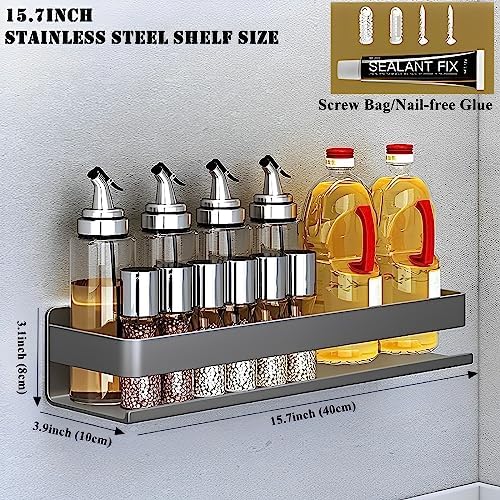 Stainless Steel Detachable Wall Mounted Floating Shelves for Kitchen, Bathroom, Storage Organizer Shelves, Corrosion and Rust Resistant, Set of 1 Gray