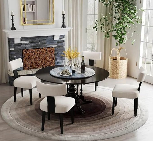 RIVOVA Mid Century Modern Dining Chairs Set of 4 Farmhouse Linen Fabric Upholstered Dining Room Chairs Kitchen Chairs with Curved Backrest Black Wood Legs, Beige
