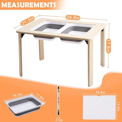 Sensory Play Activity Table for Kids, Foldable Table for Easy Storage with 2 Collapsible Storage Bins and Acrylic Painting Board, Wooden Made