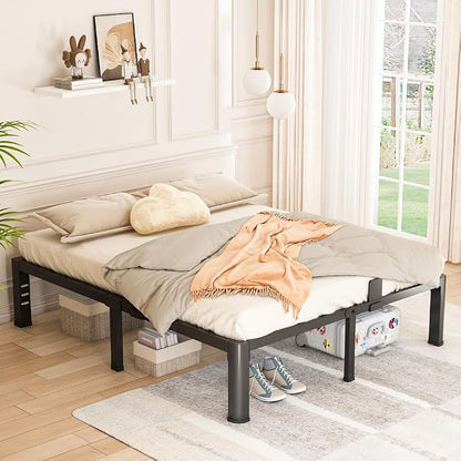 Bilily 14 Inch Queen Bed Frame Metal Platform with Round Corner Legs,3500 LBS Heavy Duty Steel Slats Support,Headboard Compatible,No Box Spring Needed,Easy Assembly,Mattress Retainer,Underbed Storage