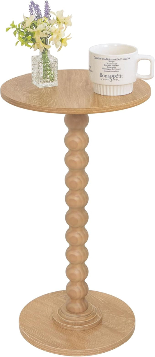 Fultyle Small Side Table, Drink Table for Small Spaces, Modern Martini Table with Solid Wood Leg, Round End Tables Living Room for Bedroom and Office (Rustic Walnut)