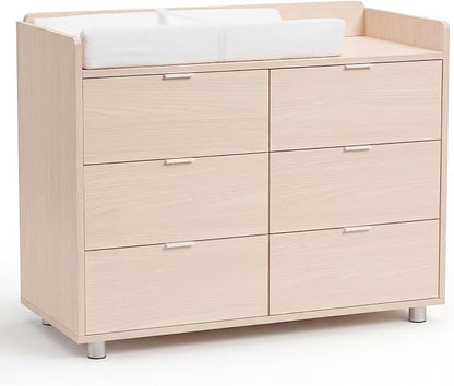MAMAZING Keeva Pro 6-Drawer Baby Dresser with Changing Table, Easy Assembly | Washed Natural Wooden Nursery Dresser, Anti-Tip Design & Adjustable Feet, Dresser for Bedroom, Kids & Toddlers, 44" Wide