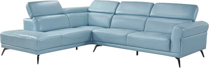 Lexicon L-Shaped Sectional Couch with Left Chaise, Top Grain Leather Match Sectional Sofa, Adjustable Headrests, Black Chrome Metal Legs, High-Density Cushions, Stitching, for Living Room, Blue