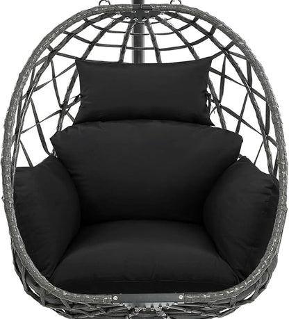 Egg Chair Cushion Replacement, Waterproof Thicken Hanging Egg Swing Chair Cushion for Outdoor Furniture, Wicker Rattan Hammock Basket Cushion with Headrest Pillow 47x31.5x4.7 inch(Black)