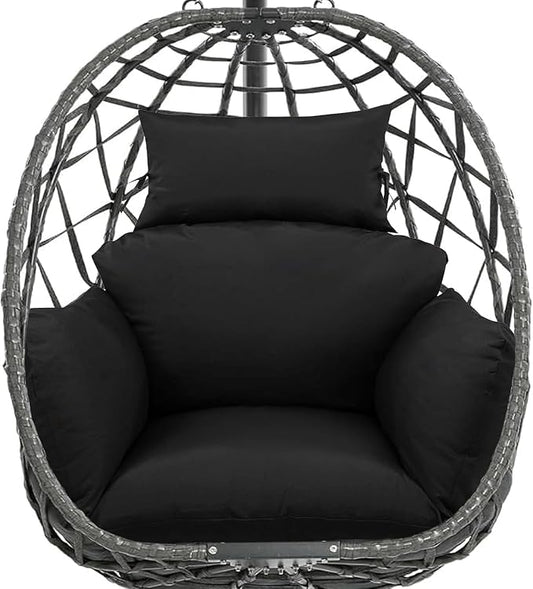 Egg Chair Cushion Replacement, Waterproof Thicken Hanging Egg Swing Chair Cushion for Outdoor Furniture, Wicker Rattan Hammock Basket Cushion with Headrest Pillow 47x31.5x4.7 inch(Black)