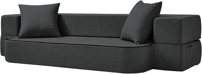SUYOLS 2-in-1 Folding Sofa Bed with Pillows - Folding Chair Floor Couch & Sleeping Mattress - Washable Cover & Memory Foam Sleeper Chair for Living Room/Guest Room/Apartment/Loft, Dark Gray, Twin XL