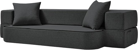 SUYOLS 2-in-1 Folding Sofa Bed with Pillows - Folding Chair Floor Couch & Sleeping Mattress - Washable Cover & Memory Foam Sleeper Chair for Living Room/Guest Room/Apartment/Loft, Dark Gray, Twin XL
