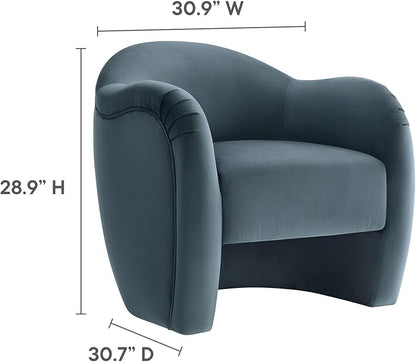 Modway Compose Barrel Chair with Performance Velvet Fabric in Cadet Blue – Upholstered Accent Armchair with Curved Backrest – Cozy Lounge Chair for Reading – Round Comfy Single Sofa Club Chair