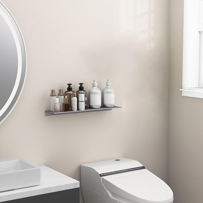 Danpoo 20 inch Gray Floating Shelf for Wall Organizer & Storage, Display Shelf, Metal Wall Shelf for Bathroom, Living Room, Kitchen, Bedroom