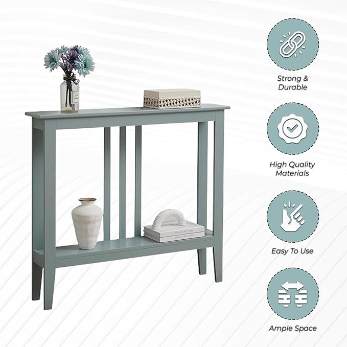 Kings Brand Narrow Console Table w/Storage Shelf, Sofa Entryway, Ice Blue | Narrow Console Table with Storage Shelf – Slim Design Fits Entryways, Hallways, Behind Sofas, Shelf Décor, Books, Essentials