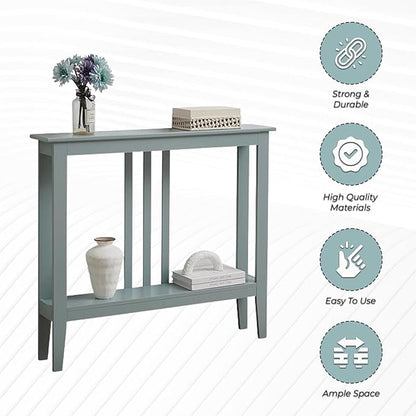 Kings Brand Narrow Console Table w/Storage Shelf, Sofa Entryway, Ice Blue | Narrow Console Table with Storage Shelf – Slim Design Fits Entryways, Hallways, Behind Sofas, Shelf Décor, Books, Essentials