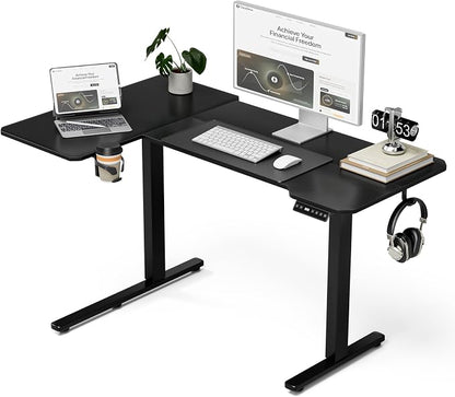 Acrolix L Shaped Electric Standing Desk - 51x31.5 Inch Reversible Corner Sit Stand Desk with Hook&Cup Holder,Electric Height Adjustable Table,for Small Home Office&Bedroom Computer Desk, Black