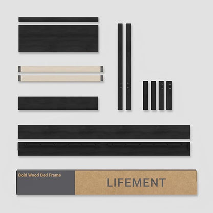 LIFEMENT Signature Wood Platform Bed Frame with Headboard, Essential, Noise Free, Under Bed Storage, No Box Spring Needed, Easy Assembly (Black, King (U.S. Standard))