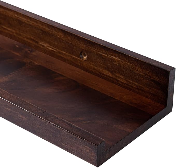 MBYD Picture Ledge 3 Same Dimensions, 24 Inch Deep Walnut Solid Wooden Shelves for Wall, Wall Mount Floating Nursery Shelf for Home, Kitchen, Office, Living Room, Bedroom, Bathroom