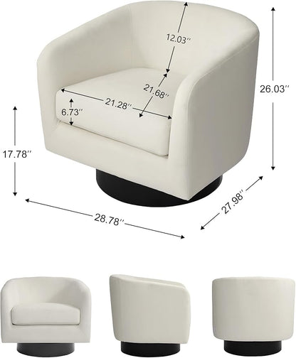 Swivel Barrel Accent Chair, Modern Round Chenille Fabric Arm Chair for Living Room, Bedroom, Comfy Club Reading Chairs for Adults（Velvet Ivory, Set of 1