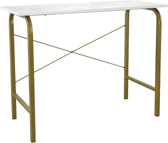 Versanora Teamson Home's Faux White Marble Top Compact Modern Desk with Brass-Finished Arched Legs and Sleek, Contemporary Silhouette