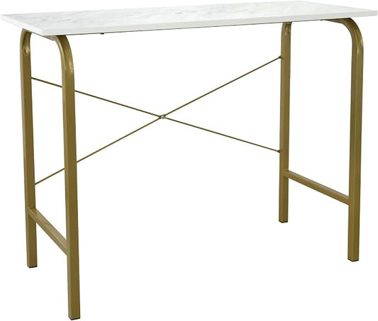 Versanora Teamson Home's Faux White Marble Top Compact Modern Desk with Brass-Finished Arched Legs and Sleek, Contemporary Silhouette