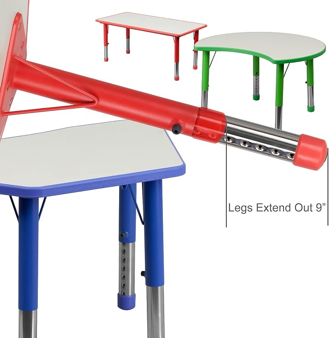 Flash Furniture 21.875''W x 26.625''L Rectangular Red Plastic Height Adjustable Activity Table with Grey Top