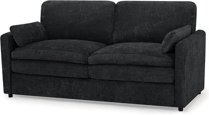 69” Chenille Love seat Sofa w/Arm Pillows, Upholstered 2 Seater Sofa w/Comfortable Back Cushions, Modern 2 Seats Couch w/High-Density Foam for Living Room, Apartment, Office, Black