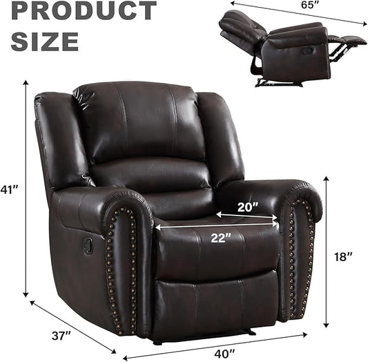 INZOY Leather Recliner Chair, Heavy Duty Manual Reclining Sofa Single Lounge Sofa for Living Room, Home Theater Seating, Dark Brown
