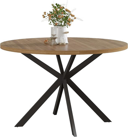ChooChoo 47.2 Inch Round Dining Table for 4, Farmhouse Wood Kitchen Table, Round Dinner Table for Kitchen & Dining Room, Walnut