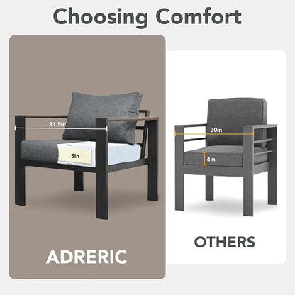 Patio Furniture Set Loveseat and Coffee Table All-Weather Patio Sofa with Washable Thick Cushions, Deluxe Aluminum Modern Outside Sectional for Porch, Balcony, Deck, Yard, Light Gray