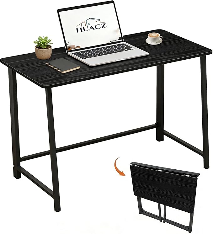 31.5" Folding Desk for Small Spaces, Foldable Computer Table for Home Office,Study,Bedroom,Dorm,Craft, Space Saving,Small Writing Work Office Compact Computer Desk,Easy Assembly,Black