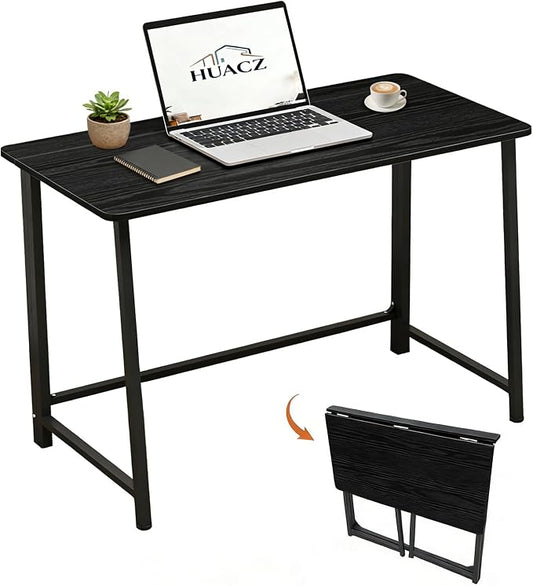 31.5" Folding Desk for Small Spaces, Foldable Computer Table for Home Office,Study,Bedroom,Dorm,Craft, Space Saving,Small Writing Work Office Compact Computer Desk,Easy Assembly,Black