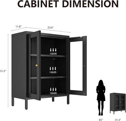 Metal Bathroom Cabinet, Small Floor Storage Cabinet, Freestanding Sideboard with 2 Adjustable Shelves for Living Room, Dining Room